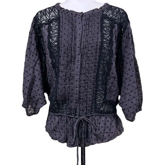 REBECCA Taylor Lace Swiss Dot Dolman Drawstring Blouse - Picture 1 of 11